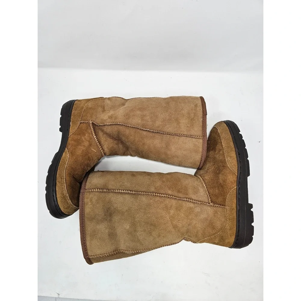Womens Brown Suede Sheepskin‎ Lined Tall Winter Boots Size 7